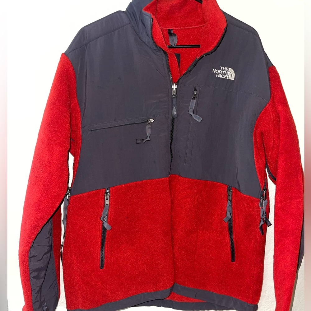 The North Face Medium Zip Up Sweater Red and Gray